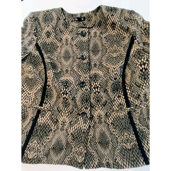 Isabella Suits Women Blazer Jacket Snike Print Belted Size 18W Brown Black - Picture 4 of 10
